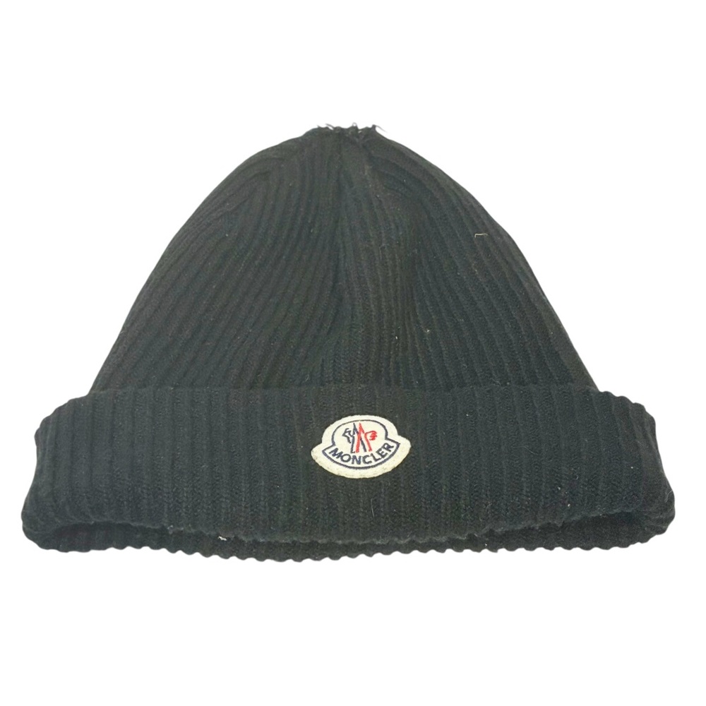 Moncler Men’s One Size Black Ribbed Knit Beanie Hat‎ FLAWED